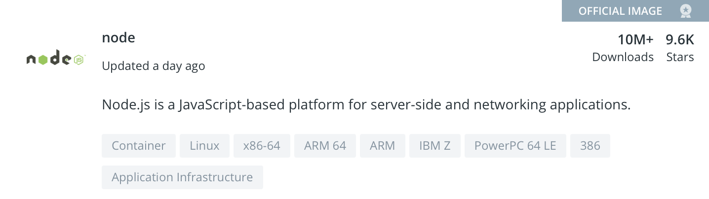Abbildung 3: Node auf Docker Hub (Quelle: hub.docker.com)